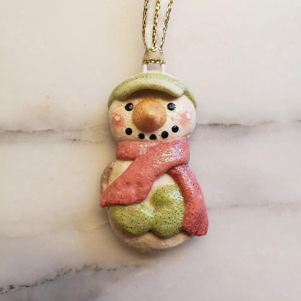 New Handmade Salt Dough Snowman Ornament